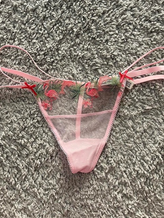 Victoria's Secret Other - Victoria's Secret Pink Floral Sheer V-String with Double Side Straps